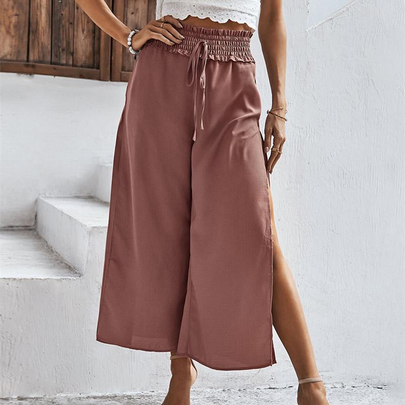 Летние женские атласные шифоновые широкие капри с высокой талией в стиле Харадзюку, мешковатые прямые брюки, женские брюки