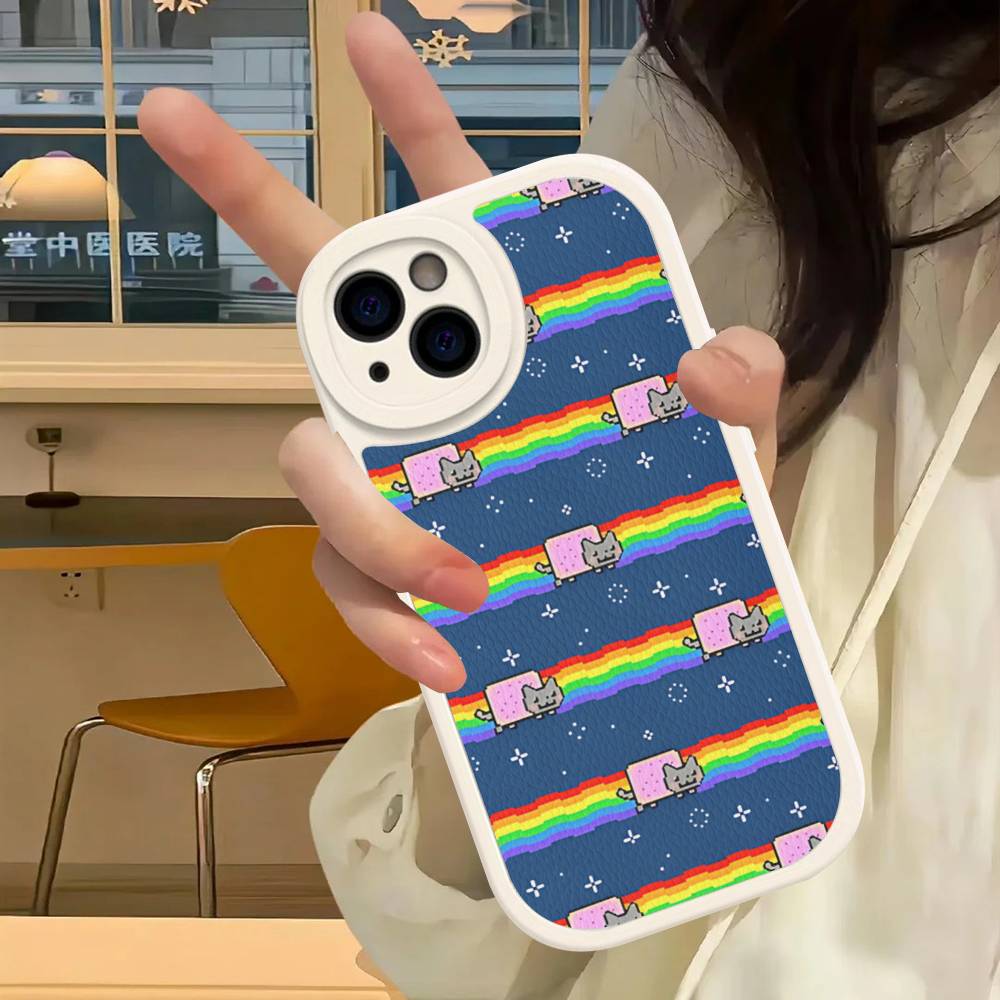 Милый Кот Н-Нян Для IPhone 16 15 14 16E 13 12 11 Pro Max Plus Телефон Кожаный Чехол