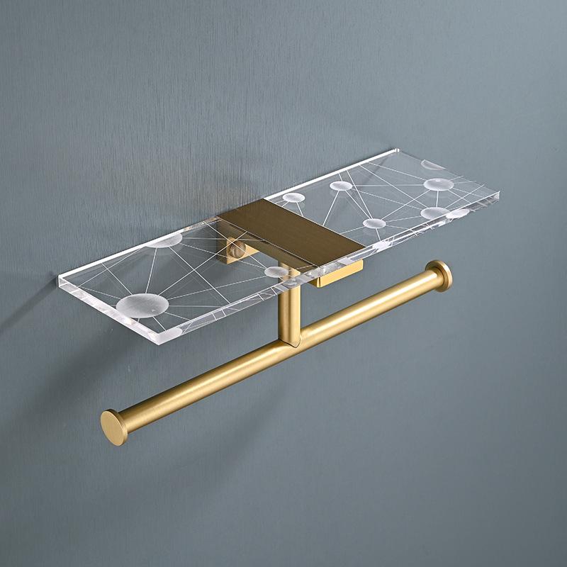 Brushed gold/Black Bathroom Paper Roll Holder Aluminum Wall-mounted Toilet Paper Rack Phone Holder Tissue Holder Acrylic Shelf