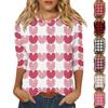 Women's Fashion Casual Round Neck 3/4 Sleeve Loose Valentine's Day Printed T-Shirt Ladies Top