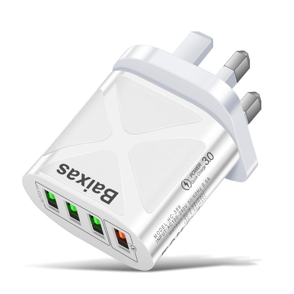 Многопортовое USB-зарядное устройство с быстрой зарядкой QC3.0, 4 порта, 5 В/9 В/12 В, Совместимо со стандартами ЕС/США/Великобритании/Австралии