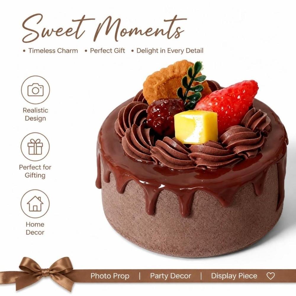 PU Leather Fake Cake Model Chocolate Brown Fake Dessert Decor New Faux Food Model Birthday Party