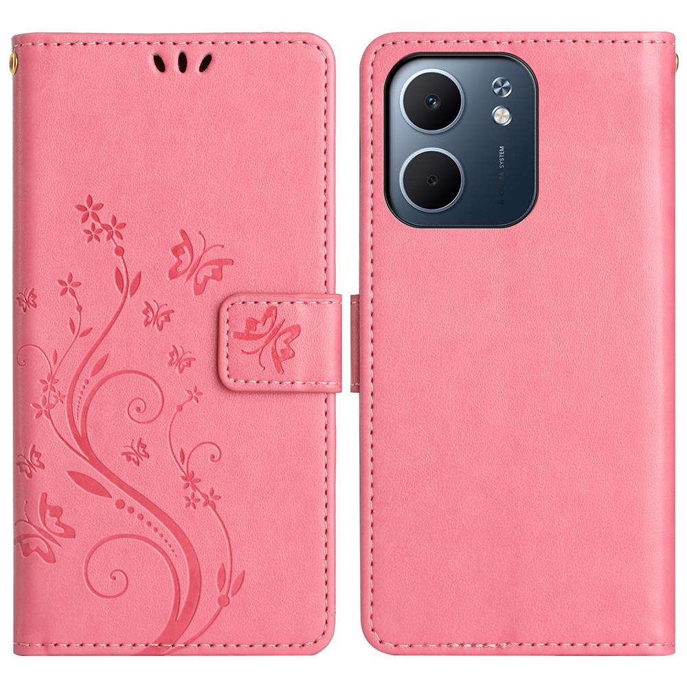 For Oppo A5x 4G Leather Wallet Case Butterfly Flower Imprint Phone Cover with Strap