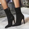 Slim Thigh Socks Boots Stretch Flock Blue Red Black High Heels Party Shoes Woman Large Size Fashion Autumn Ankle Boots Female