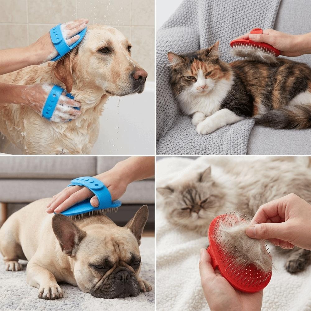 Metal Pin Pet Bath Brush Rounded Pin Tip Dog Deshed Tool Slicker Bath Comb Skin Massage Care