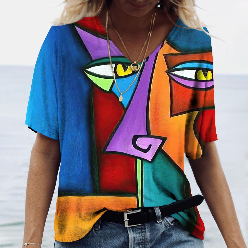 Модная женская футболка с абстрактной графикой для девочек и 3D-принтом с коротким рукавом, летняя футболка большого размера, одежда из полиэфирного волокна