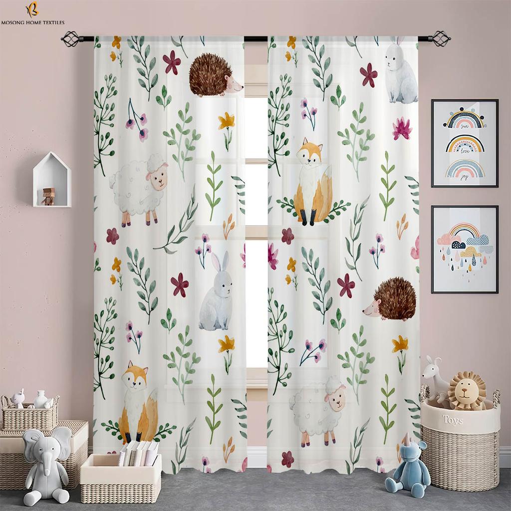 Forest Animal Cartoon Printed Curtains Polyester Fiber Curtains Children's Room Living Room Study Dormitory Decorative Curtains