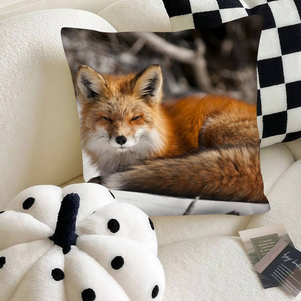Cute Wild Fox Pillow Case Fashion Square Pillowcase Bedroom Sofa Room Ins Decoration Leisure