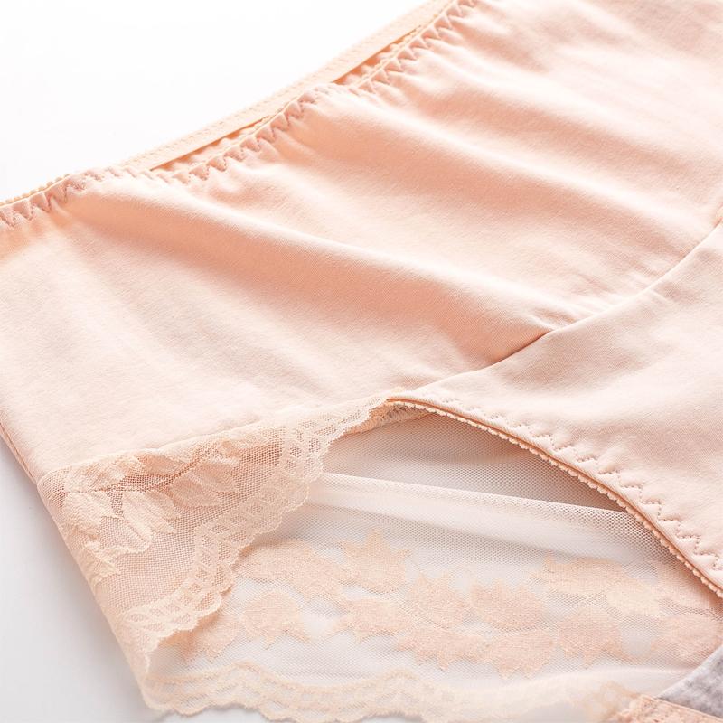 Mid-waist Abdomen Sexy Temptation Charming Underwear Women's Large Size Pure Cotton Crotch Hip-lifting Lace Transparent Shorts