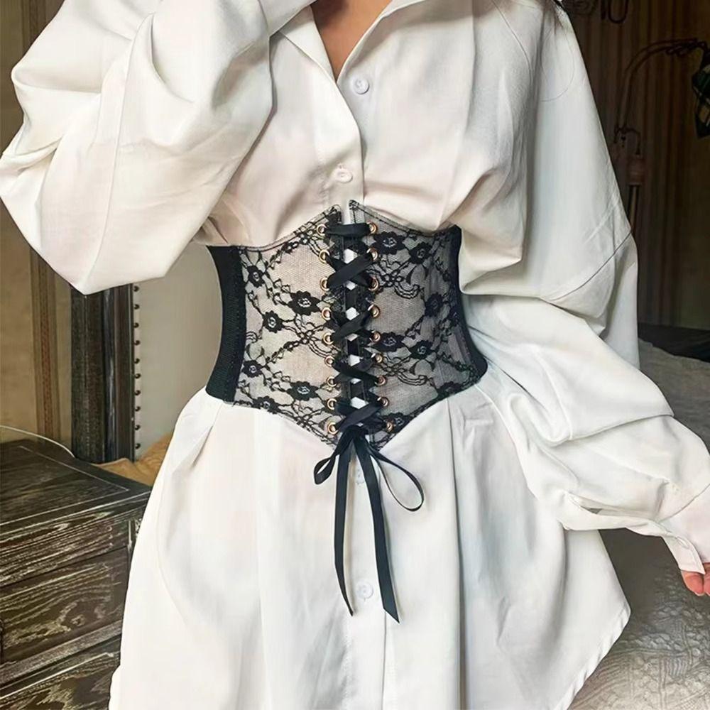 Transparent Lace Lace-up Corset Belt Flower Embroidery Women's Cummerbunds Special Occasions
