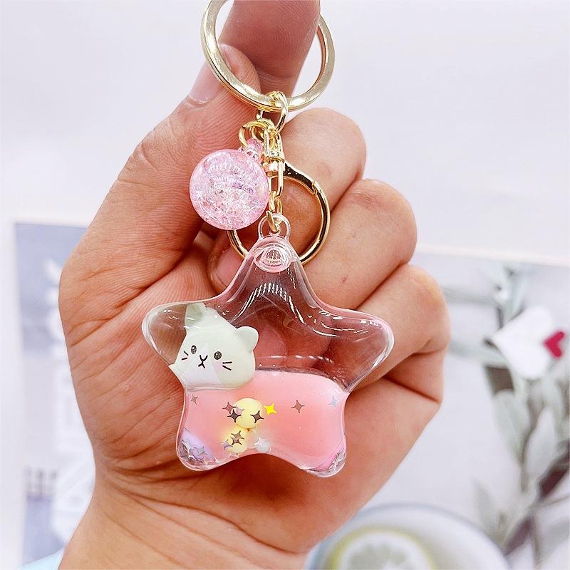 Personalized Cartoon Five-Star Milk Tea Oil Liquid Drift Bottle Keychain Schoolbag Car Creative Pendant