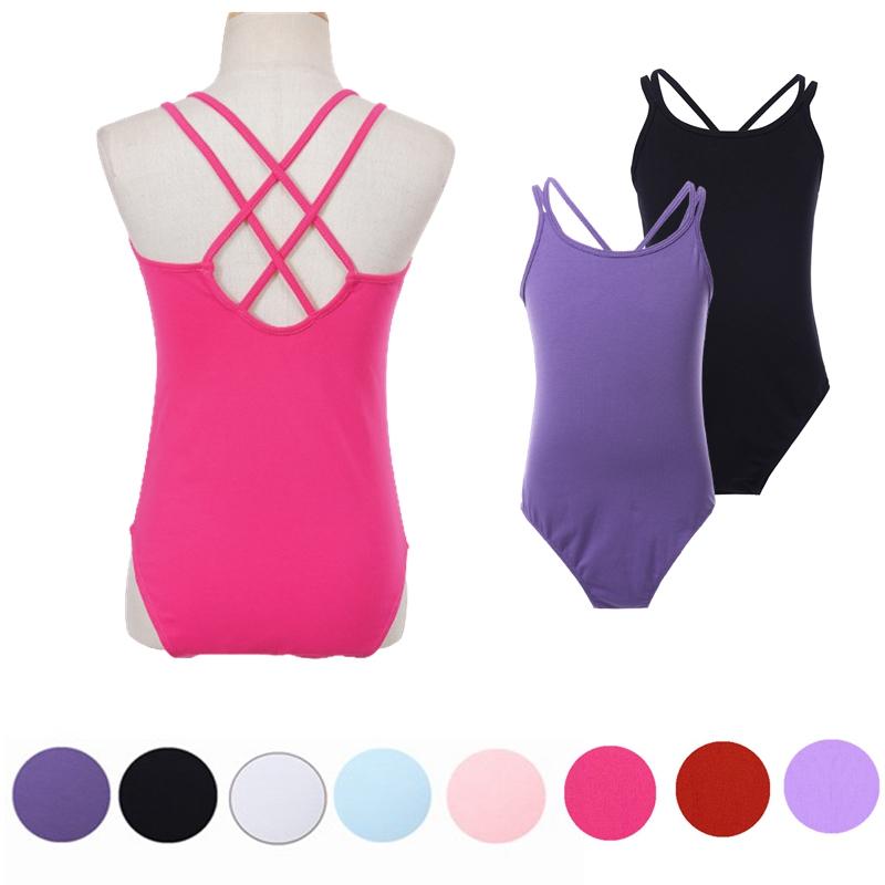 Детский танцевальный тренировочный трико для девочек, комбинезон без рукавов с перекрещенной спиной, детский костюм для йоги