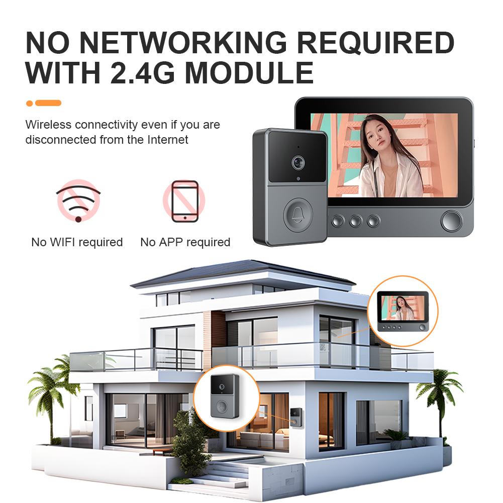 2.4G Wireless Video Intercom Doorbell 4.3 Inch IPS Screen Video Doorbell Two Way Voice Doorbell with Camera Monitor Night Vision
