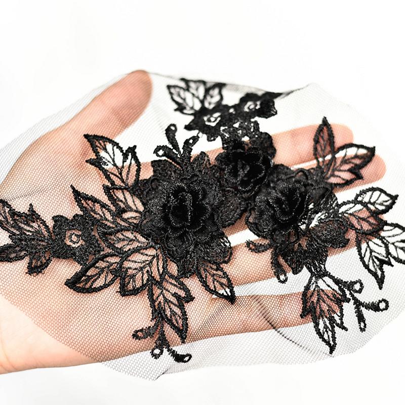 2Pcs Sewing Motif Fabric Craft Hollowed Out Dress Decoration Flower Embroidered Trim Wedding Bridal Lace Applique DIY Patches