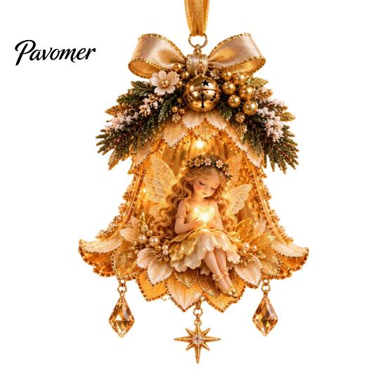 Waterproof Acrylic Hanging Ornaments Fairy Bell Christmas Ornament, 2D Flat Flower for Holiday Decoration, Xmas Tree Pendant Home, Party Decor