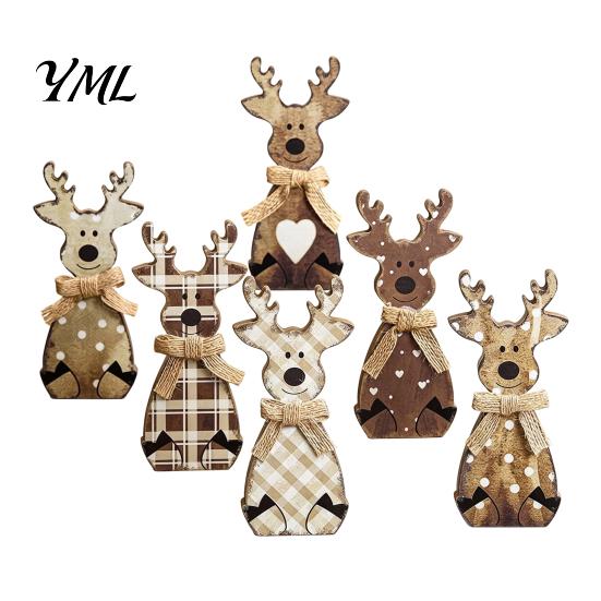 Winter Wonderland Party Decorations Wooden Christmas Tabletop Decor, Rustic Reindeer Animal Figurines, Farmhouse Style Stable Base Holiday Figurine