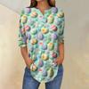 Women's 3/4 Sleeve Easter Egg Bunny Print Button Collar Fashion Casual Top