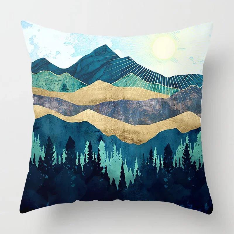 Nordic Mountains Sunrise Whale Metal Painting Pillowcase Sofa Decoration Cushion Cover Home Decoration Cushion Cover