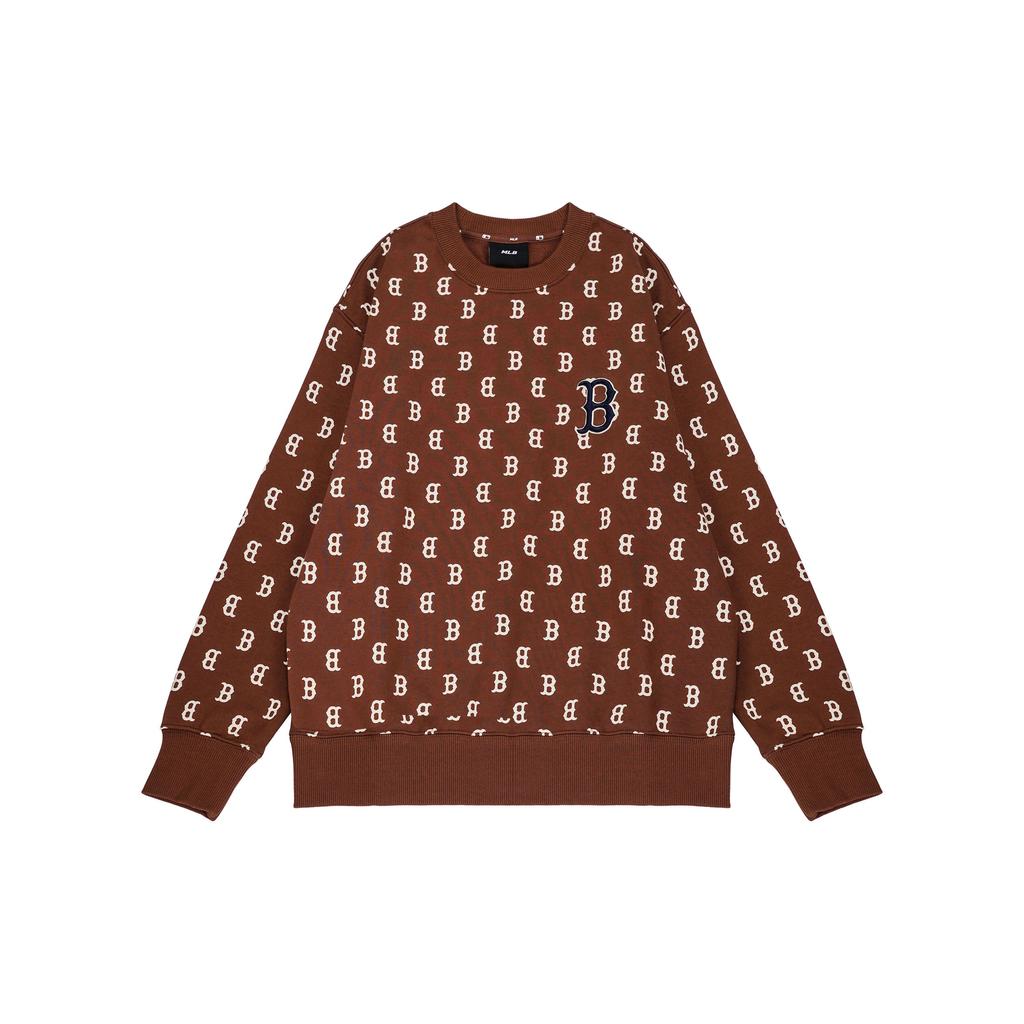 MLB Boston Red Sox Logo Embroidered Crewneck Pullover All Over Print Long Sleeve Sweatshirt Unisex sweatshirt Dark-Brown 3AMTM0224-43BRD