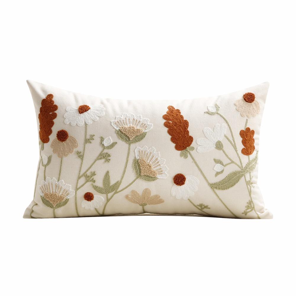 Pastoral Floral Embroidered Cushion Cover Canvas Decorative Pillow Case Living Room