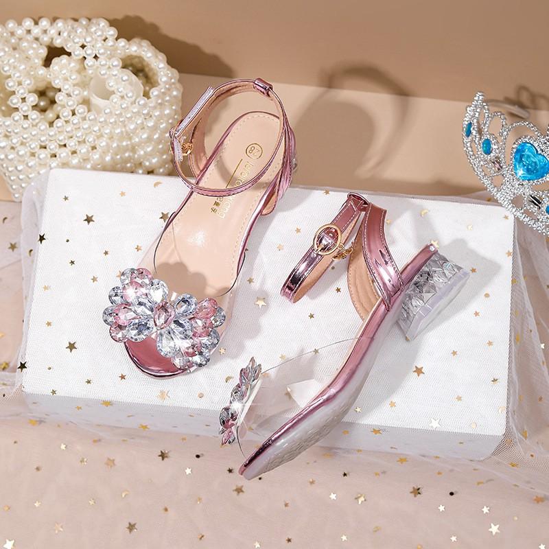 Girls Flat Sandals 2026 Fairy Style Rhinestone One-Buckle Princess Shoes Daily Outdoor Casual