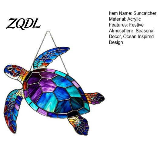 Ocean Themed Gifts for Women Sea Turtle Suncatcher, Acrylic Window Hanging Ornament, Faux Stained Glass Decorative Pendants Coastal Decor Lovers,