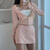 Корейский облегающий сексуальный укороченный кардиган с капюшоном и юбка с низкой посадкой для женщин