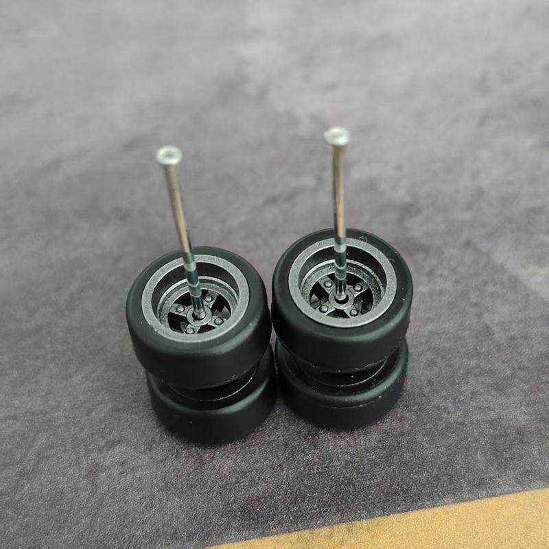 1Set 9.8mm 1/64 Alloy Car Wheels TE37 5-Blades Rubber Tires 10mm Tyres Rim for Hot Wheel/Matchbox/Domeka 1:64 Model Cars