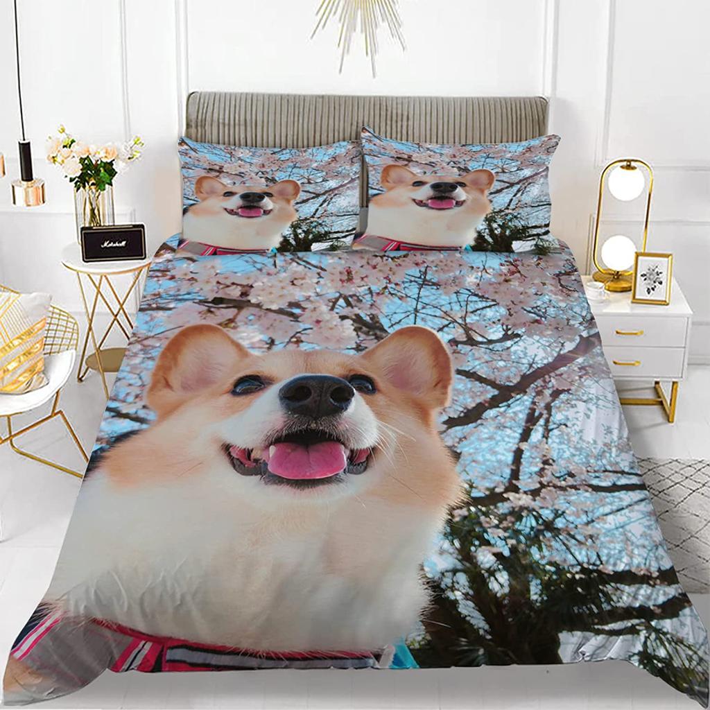 Пододеяльник Corgi King Queen Size, полиэстеровый комплект постельного белья для детей, мальчиков и девочек, с наволочкой, милая собака Kawaii