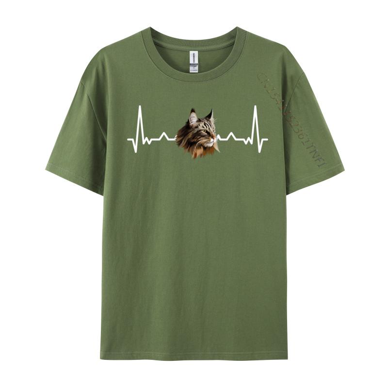 Maine Coon Heartbeat Funny Maine Coon Cat Lover Tshirts New Year Day All Cotton Crew Neck Tops Tees Awesome