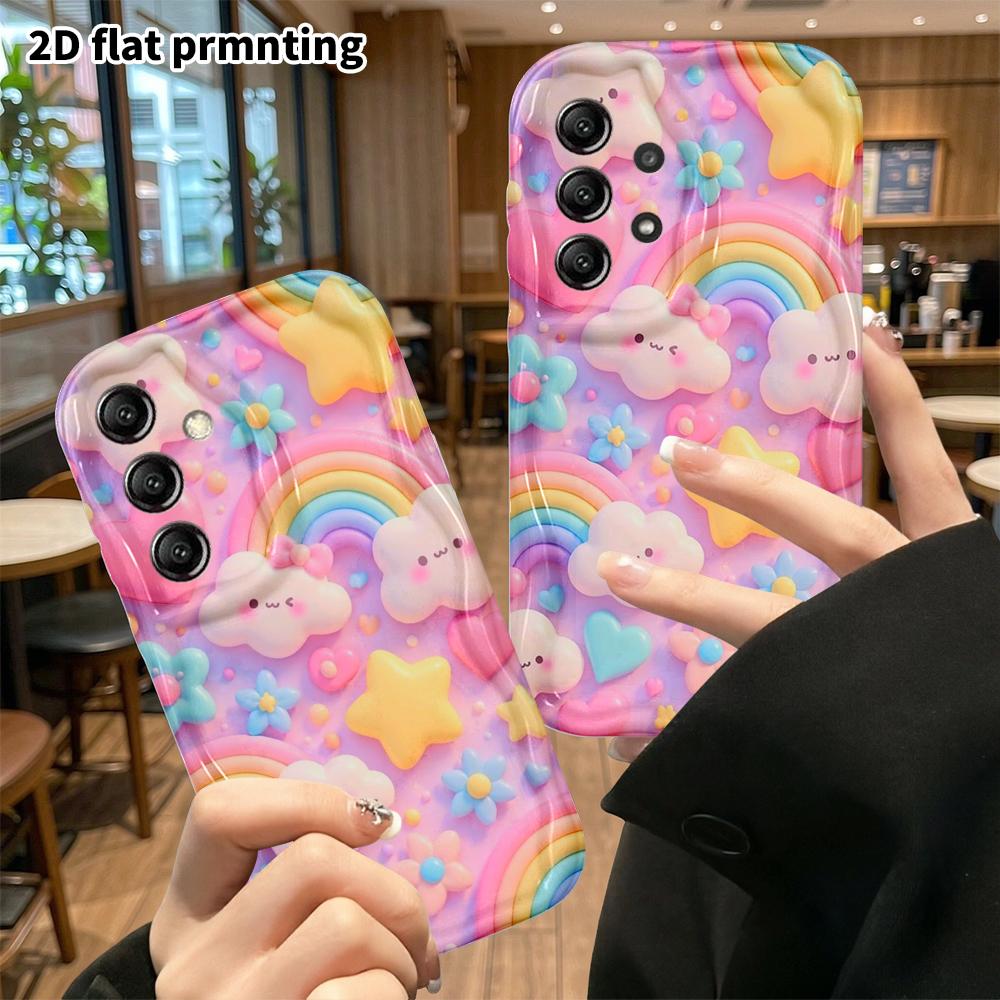 Phone Case: 2D flat, fits Samsung Galaxy A34 A35 M05 M06 S20 S22 S21 FE Plus 5G protective case, rainbow clouds, perfect Christmas and Halloween holid