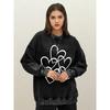 Creative Love Pattern Print Women Washed Sweatshirt Cotton Autumn Sportswear All-Match Crewneck Clothes Casual Loose