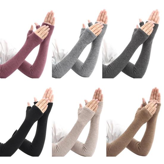 1 Pair Fall Winter Gloves Fingerless Knitted High Elasticity Touchscreen Non-slip Elbow-Length Arm Warmers Arm