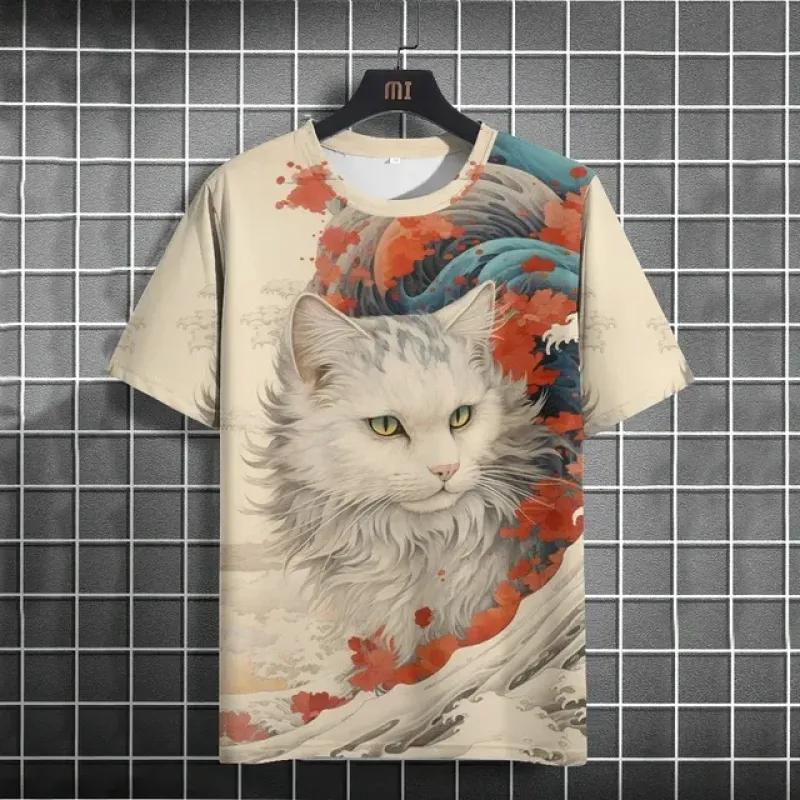 Летняя мужская футболка Aniam с коротким рукавом и принтом Harajuku, пуловер большого размера с круглым вырезом, модная уличная модная мужская одежда