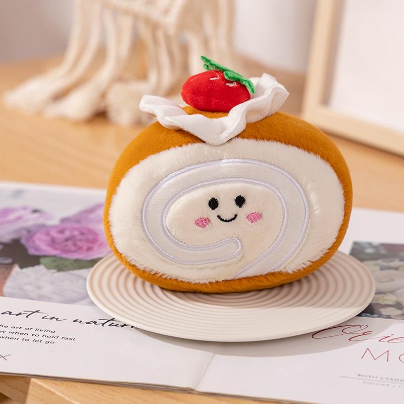 Новый плюшевый фруктовый торт Плюшевая клубничная швейцарская булочка Плюшевые игрушки Милое лицо Кремовая закуска Подарочные игрушки Для детей Декор для дня рождения