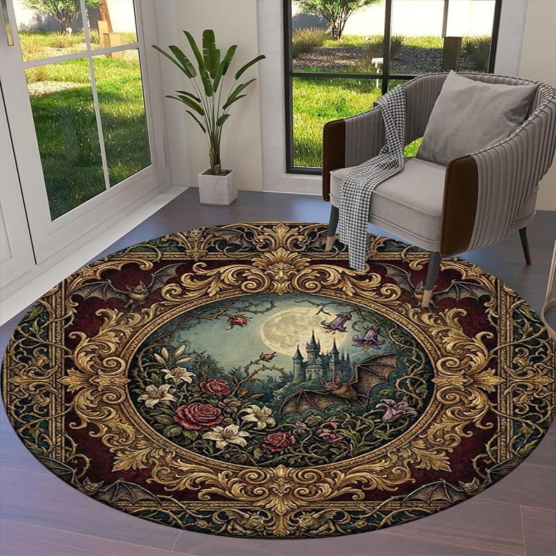 Bat Retro Round Area Rug,Carpet Rug for Living Room Bedroom Sofa Playroom Decor,Non-slip Floor Mat99