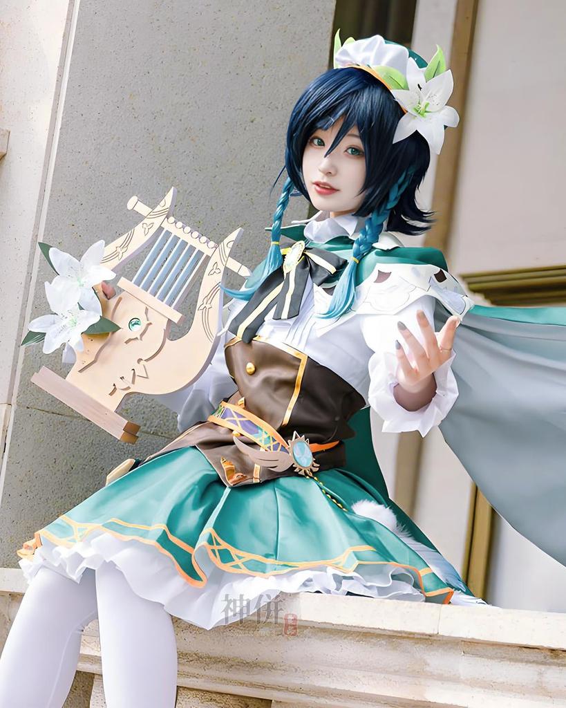 Костюм Барда для косплея Венти с париком из Genshin Взрослый костюм для культурных и сценических выступлений Косплей с размером [Отличный продукт] Impact,