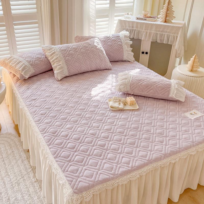 Корейское кружевное молочно-бархатное покрывало на кровать с рюшами, толстое покрывало королевского размера, стеганое покрывало для двуспальной кровати, мягкое теплое с 2 наволочками