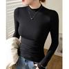 Advanced Threaded Stand-up Collar T-shirt Women's Long-sleeved Autumn and Winter New Slim and Sexy Slim Top Tight-fitting Bottoming Shirt