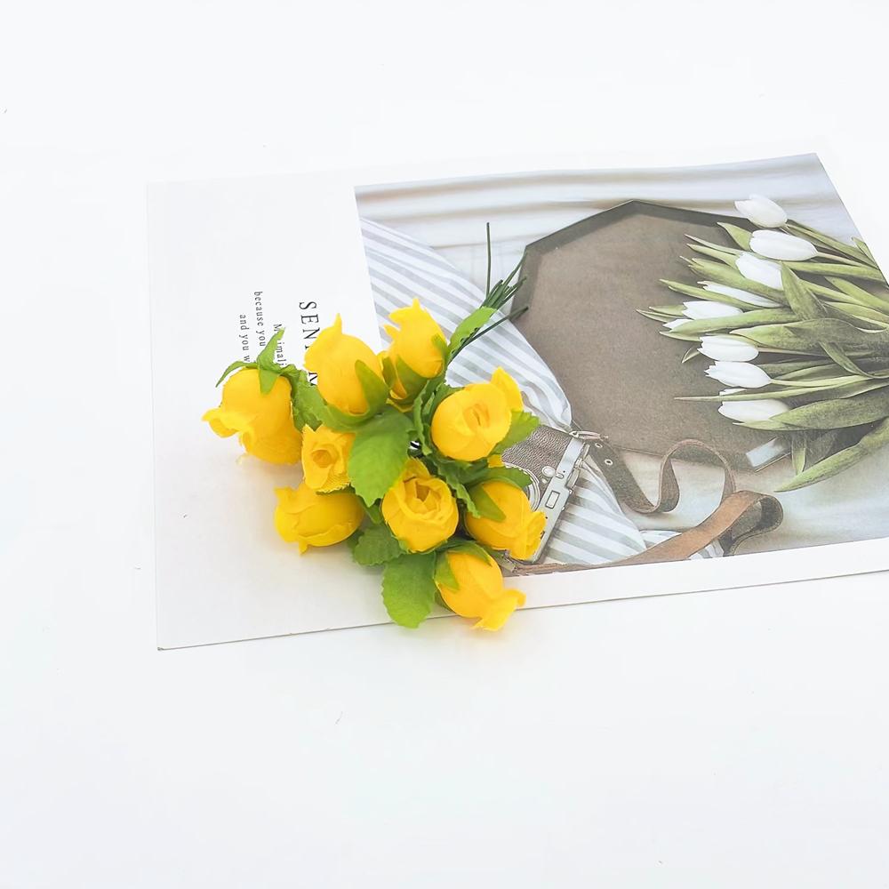 12 шт./лот Искусственные цветы Шелковая роза Мини-букет Рождество Дом Свадьба Новый год DIY Украшение подарочной коробки Поддельные растения