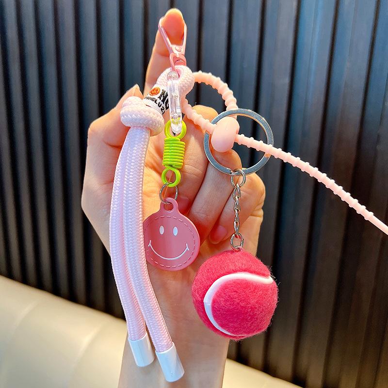 Decorative Colorful Smiling Tennis Car Creative Backpack Pendant Female Gift Nylon Rope Backpack Decoration Bag Charm