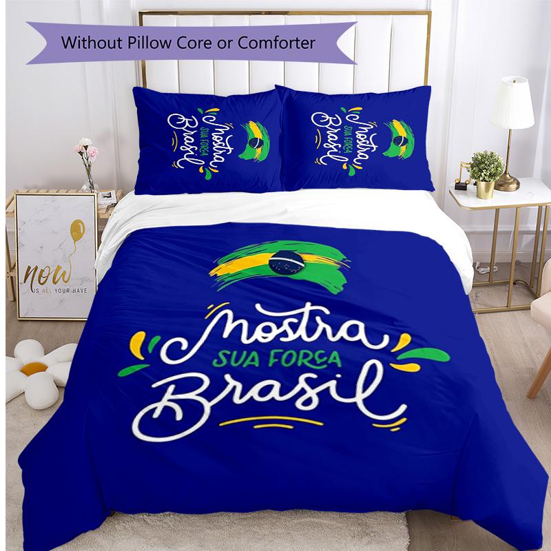 Brazil national football team Pattern Printed 3PCS Bedding Set Soft Skin-Friendly Washable Duvet Cover & Pillowcases Set All Season Bedroom