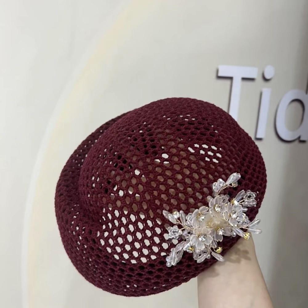 French Hollow Out Beret Ethnic Women Knit Fabric Cap Fashion Floral Painter hat Leisure