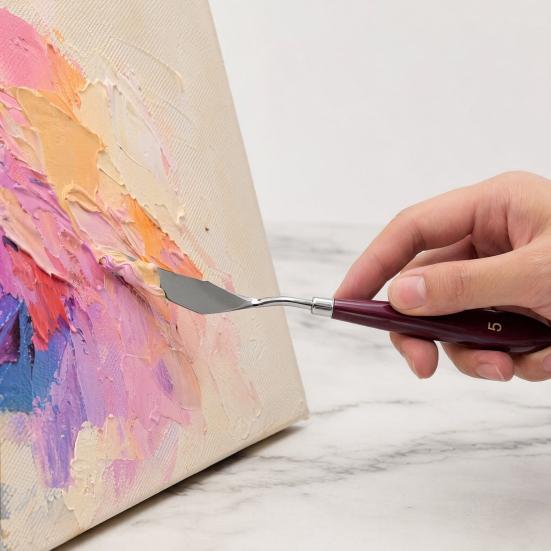 Artistic Texture Creation Tools 5Pcs Palette Knife with 6 Paint Scraper, Stainless Steel Spatula Metal Painting Knives for Artists Knife, Oil
