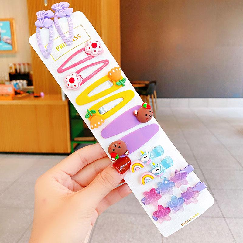 12 шт./набор Новые милые красочные мультяшные заколки для волос в виде цветков для девочек, детские прелестные заколки-автоматы, модные аксессуары для волос