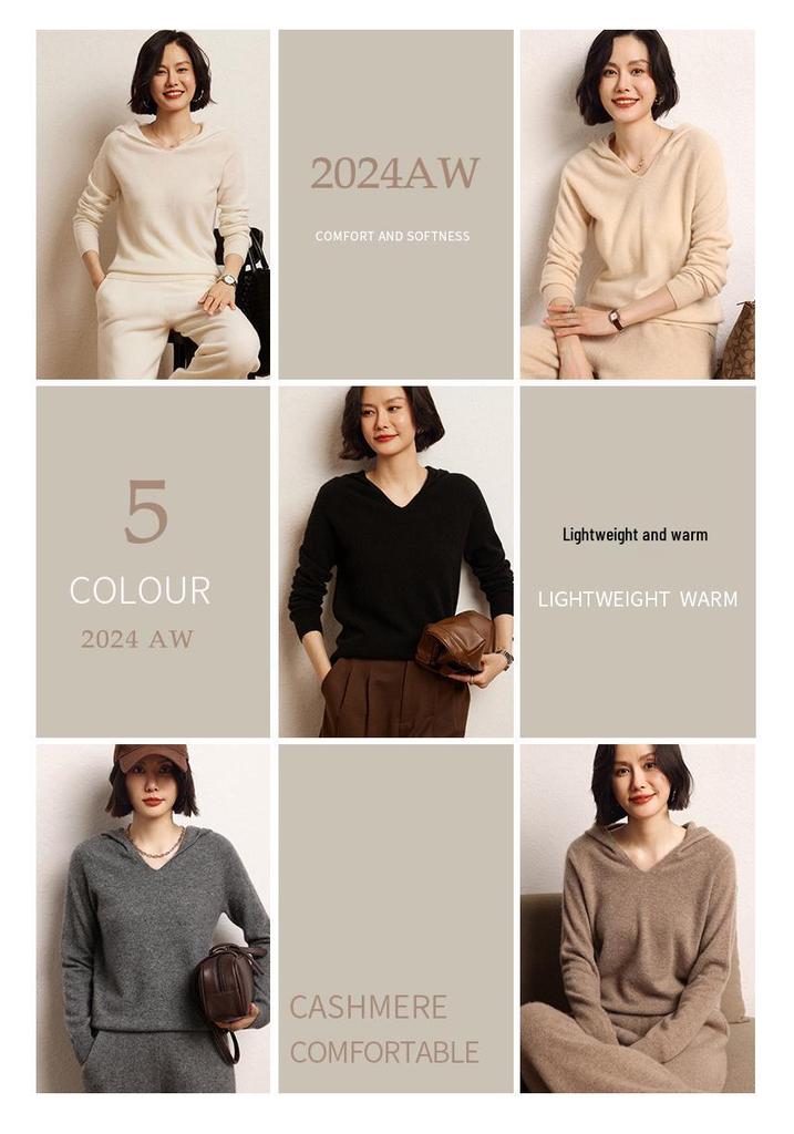 Women's Cashmere Knit Hooded Sweater - Autumn/Winter Loose Fit Pullover