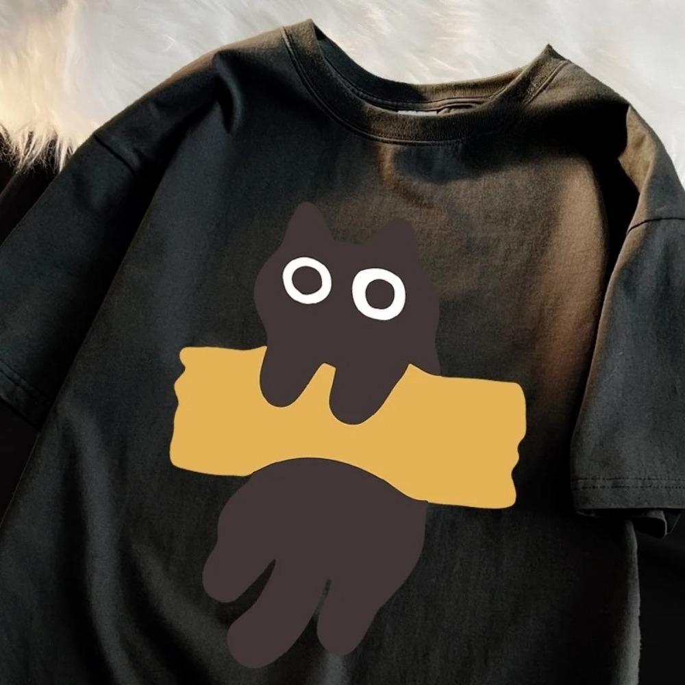 Cat Print Short Sleeve T-shirts for woman cartoon T-shirts Round Neck Japanese Style soft streetwear casual summer T-shirts