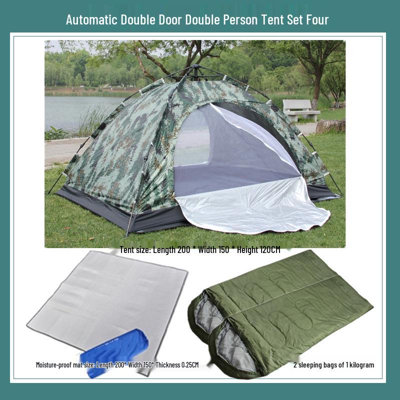 Camouflage 1-2 Person Windproof Pop-Up Camping Tent with Double Doors and Mesh