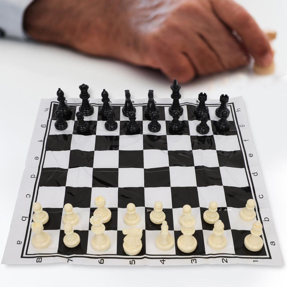 Portable Plastic International Chess Medieval Entertainment Board Game Set Black & White