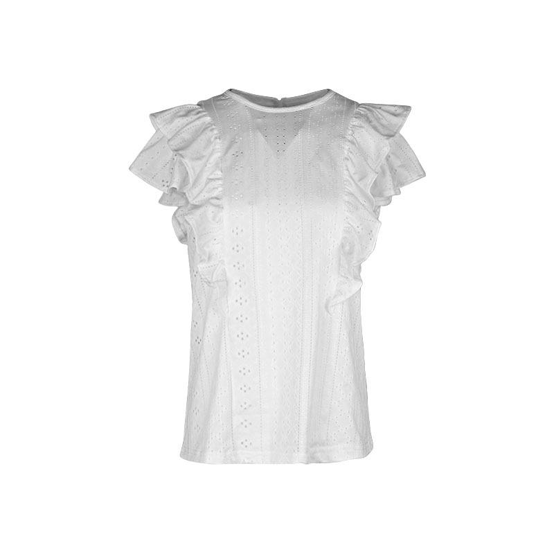 Summer Women Hollow Out White Shirt Ruffled Solid Blouse Tops